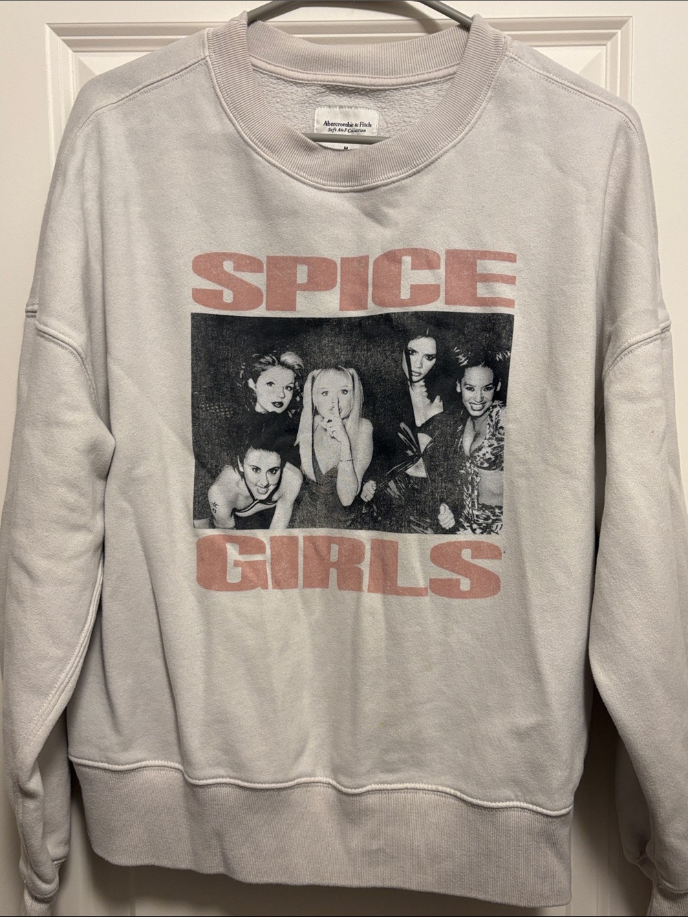 Abercrombie & Fitch Cream Crewneck with Pink 'Spice Girls' Graphic